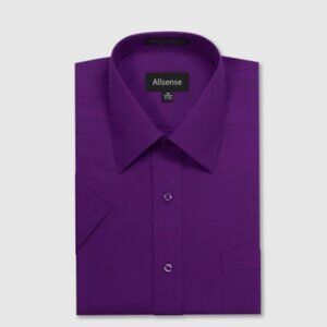 Allsense. 4XL Short-sleeve. Button down. Cotton blend. Plum